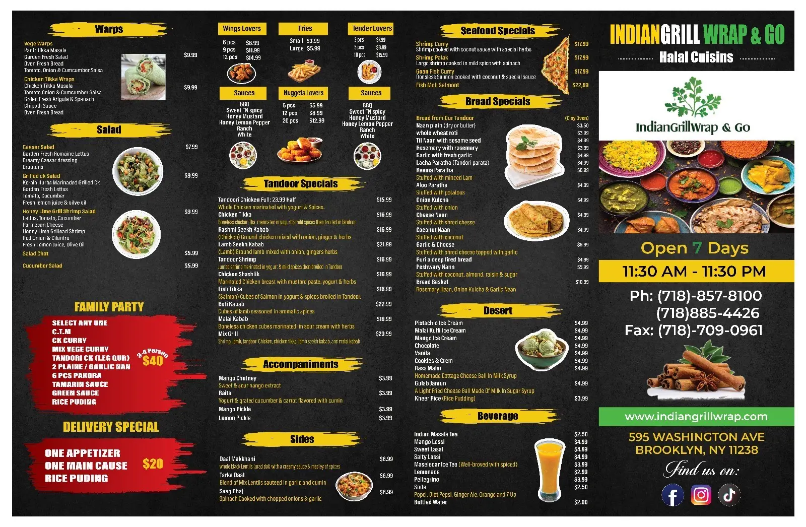 Indian Grill Wrap & Go printed menu, part 1